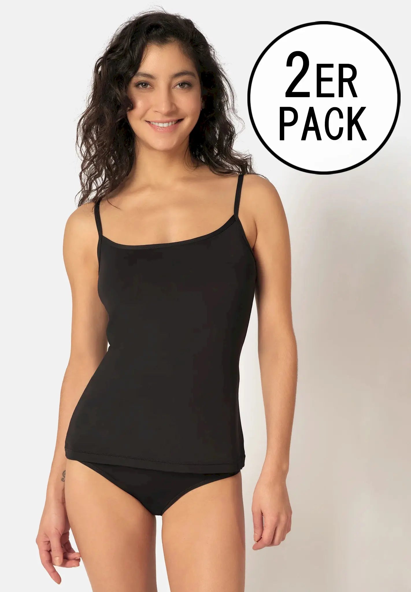 Spaghettishirtim 2er Pack aus der Alltagswäsche-Serie ADVANTAGE COTTON STRETCH von der Marke Skiny, Farbe: black, Vorderansicht