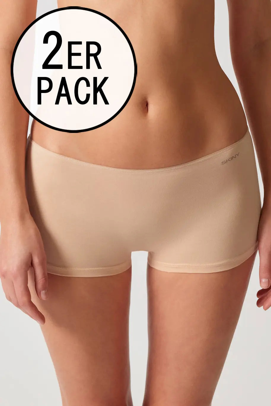 Boyleg Shorts im 2er Pack aus der Alltagswäsche-Serie ADVANTAGE COTTON STRETCH von der Marke Skiny, Farbe: beige, Vorderansicht