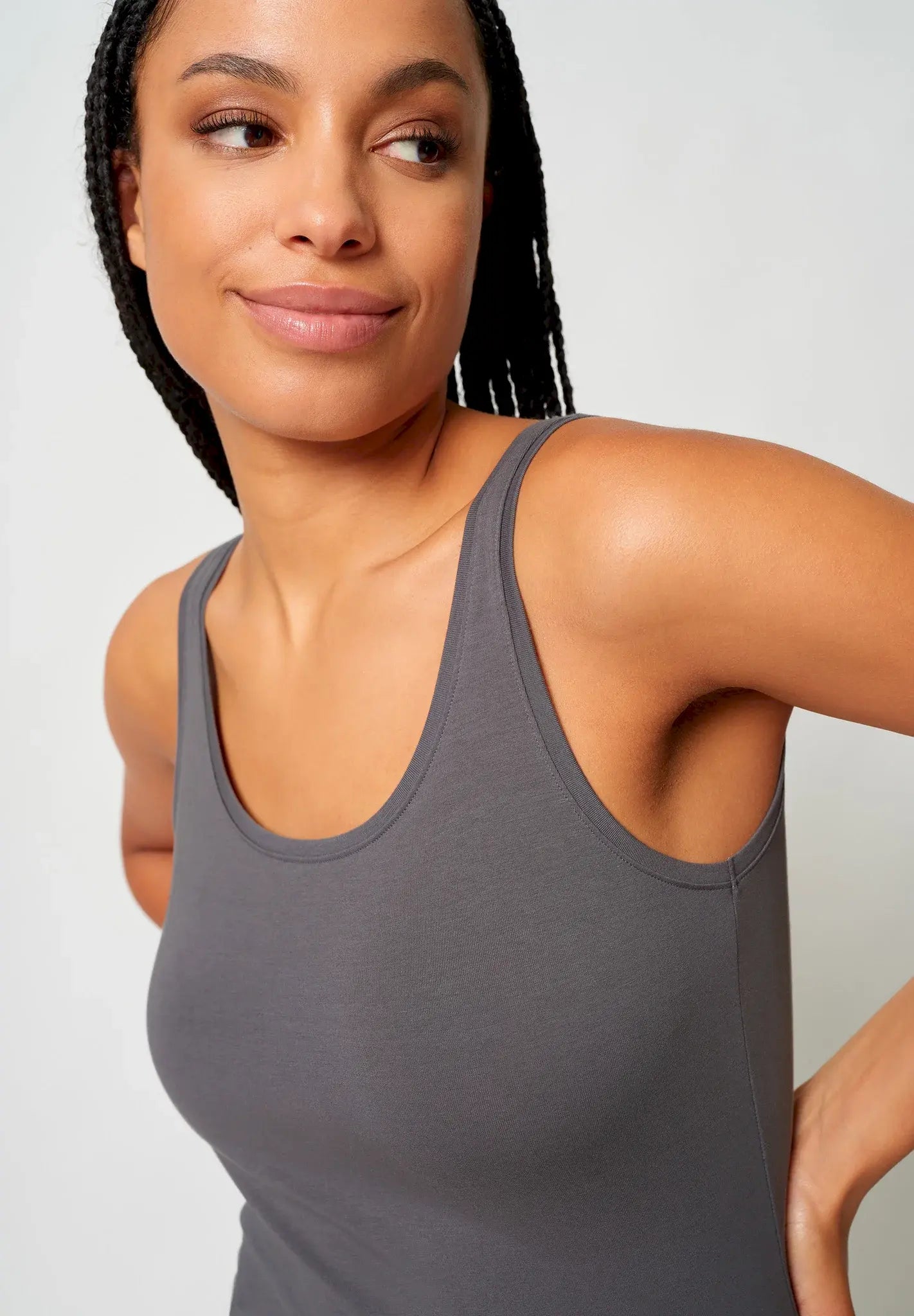 Tank Top im 2er Pack aus der Alltagswäsche-Serie ADVANTAGE COTTON STRETCH von der Marke Skiny, Farbe: anthra melange, Detailansicht