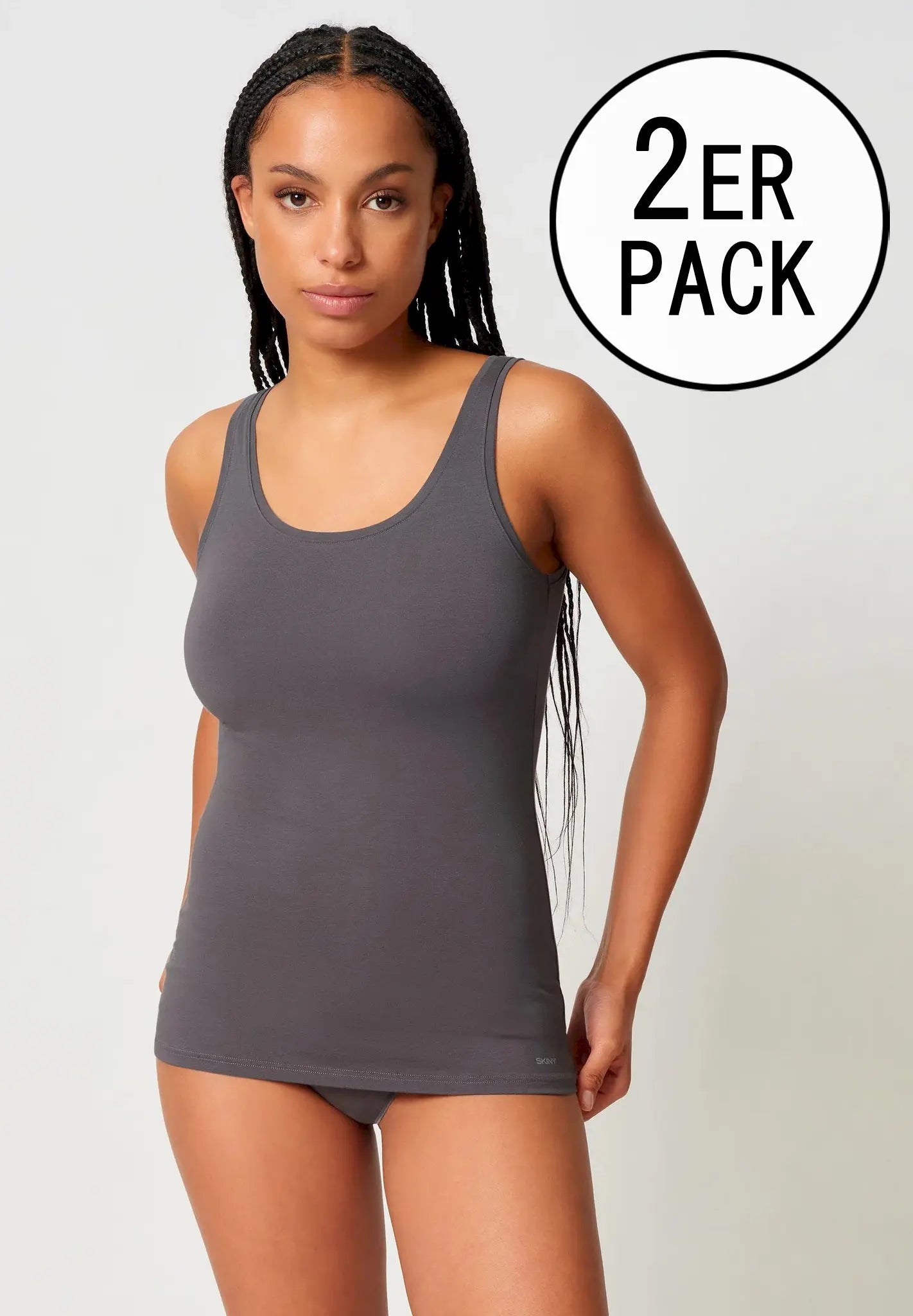 Tank Top im 2er Pack aus der Alltagswäsche-Serie ADVANTAGE COTTON STRETCH von der Marke Skiny, Farbe: anthra melange, Vorderansicht
