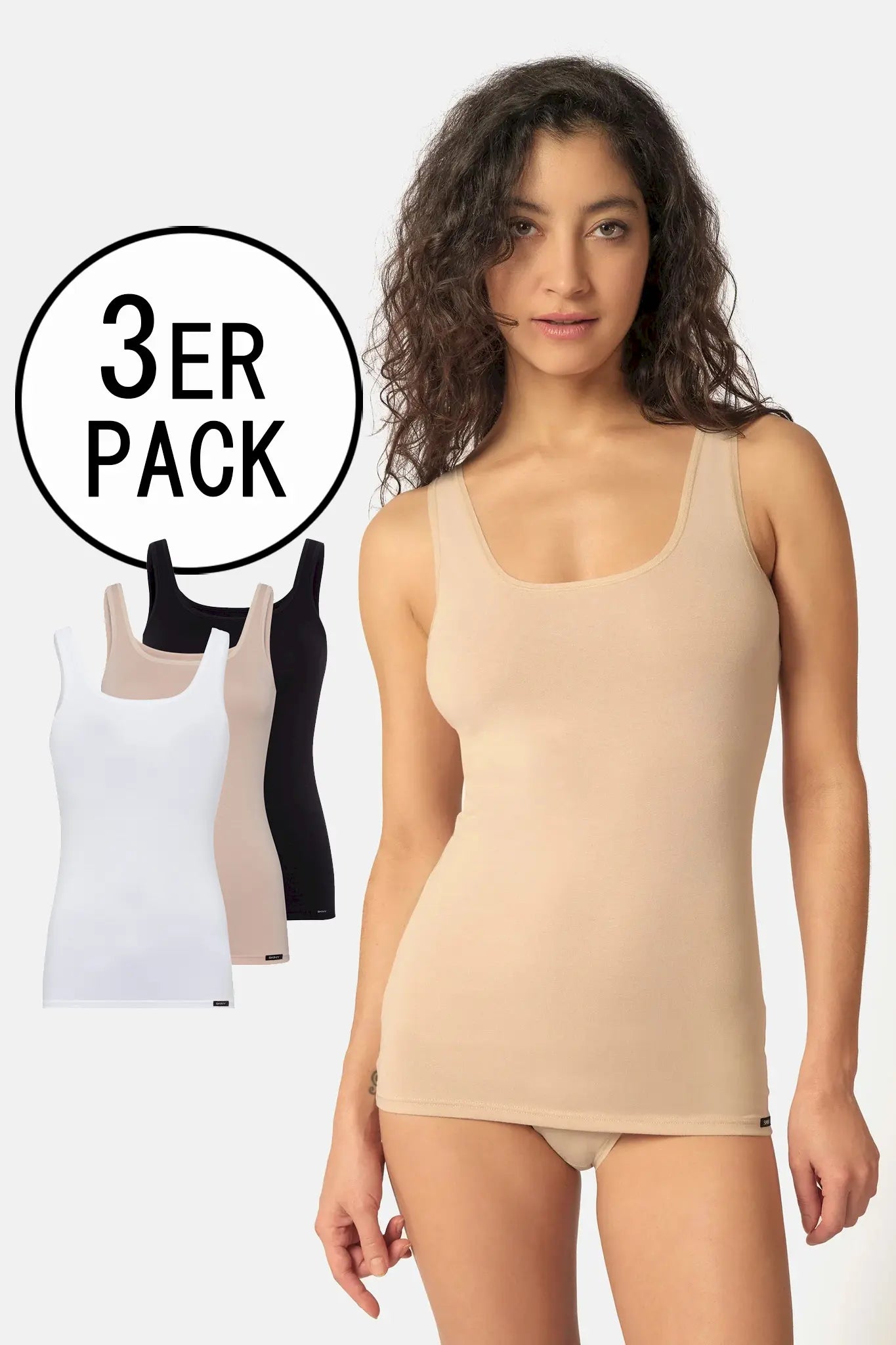 Tank Top aus der Basicunterwäsche-Serie COTTON TANK TOP von der Marke Skiny, Farbe: trio selection, Vorderansicht