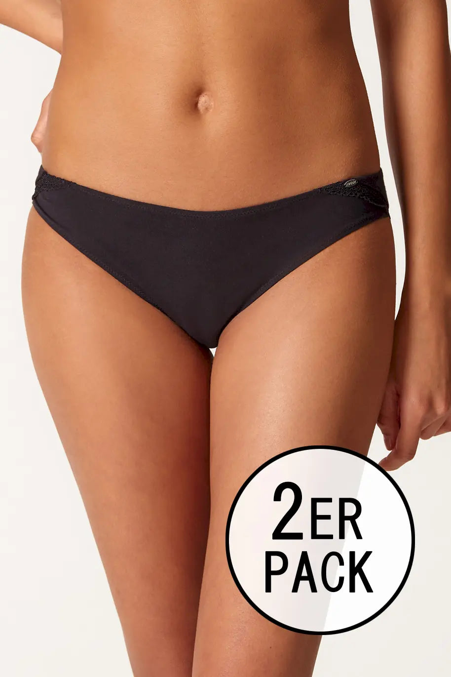 Rio Slip im 2er Pack aus der Baumwollunterwäsche-Serie CLASSICOTTON Skiny, Farbe: black, Vorderansicht