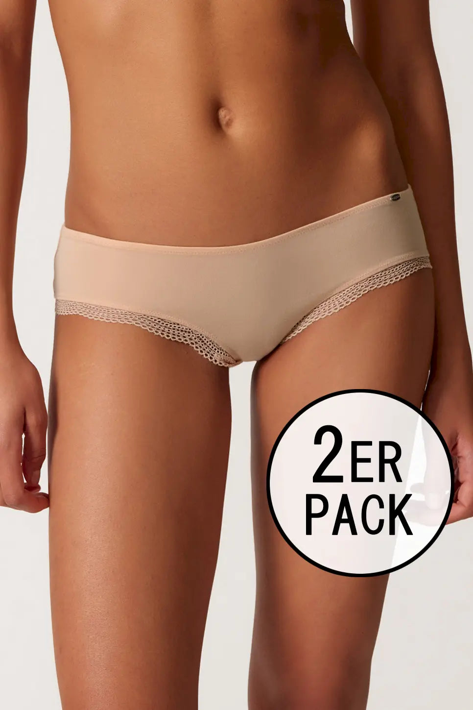Cheeky Panty im 2er Pack aus der Baumwollunterwäsche-Serie CLASSICOTTON Skiny, Farbe: beige, Vorderansicht