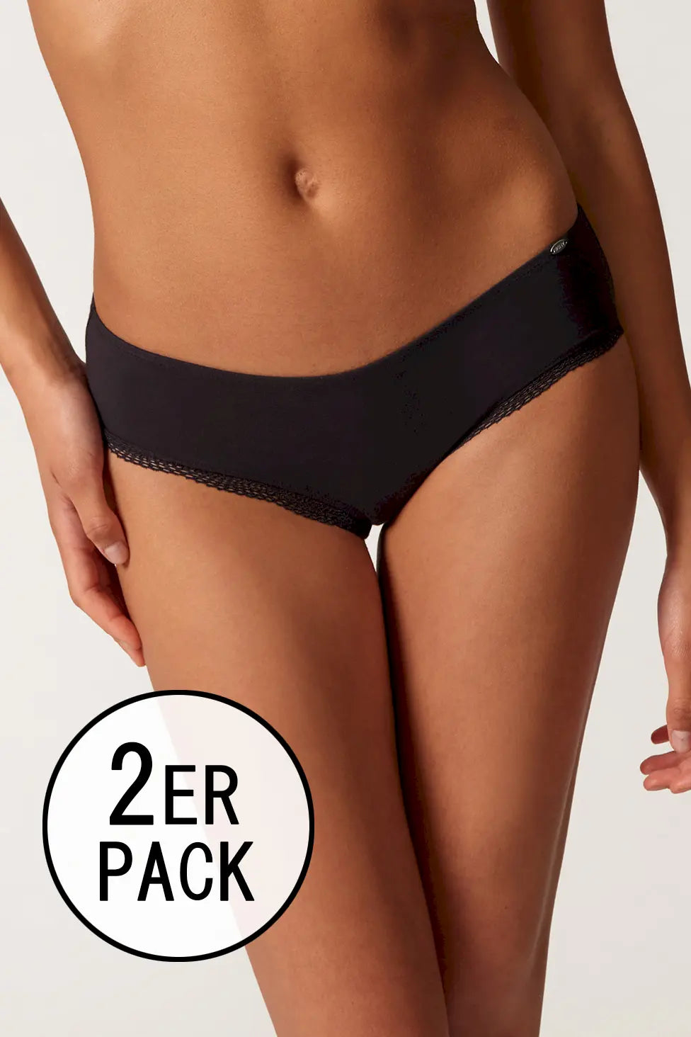 Cheeky Panty im 2er Pack aus der Baumwollunterwäsche-Serie CLASSICOTTON Skiny, Farbe: black, Vorderansicht