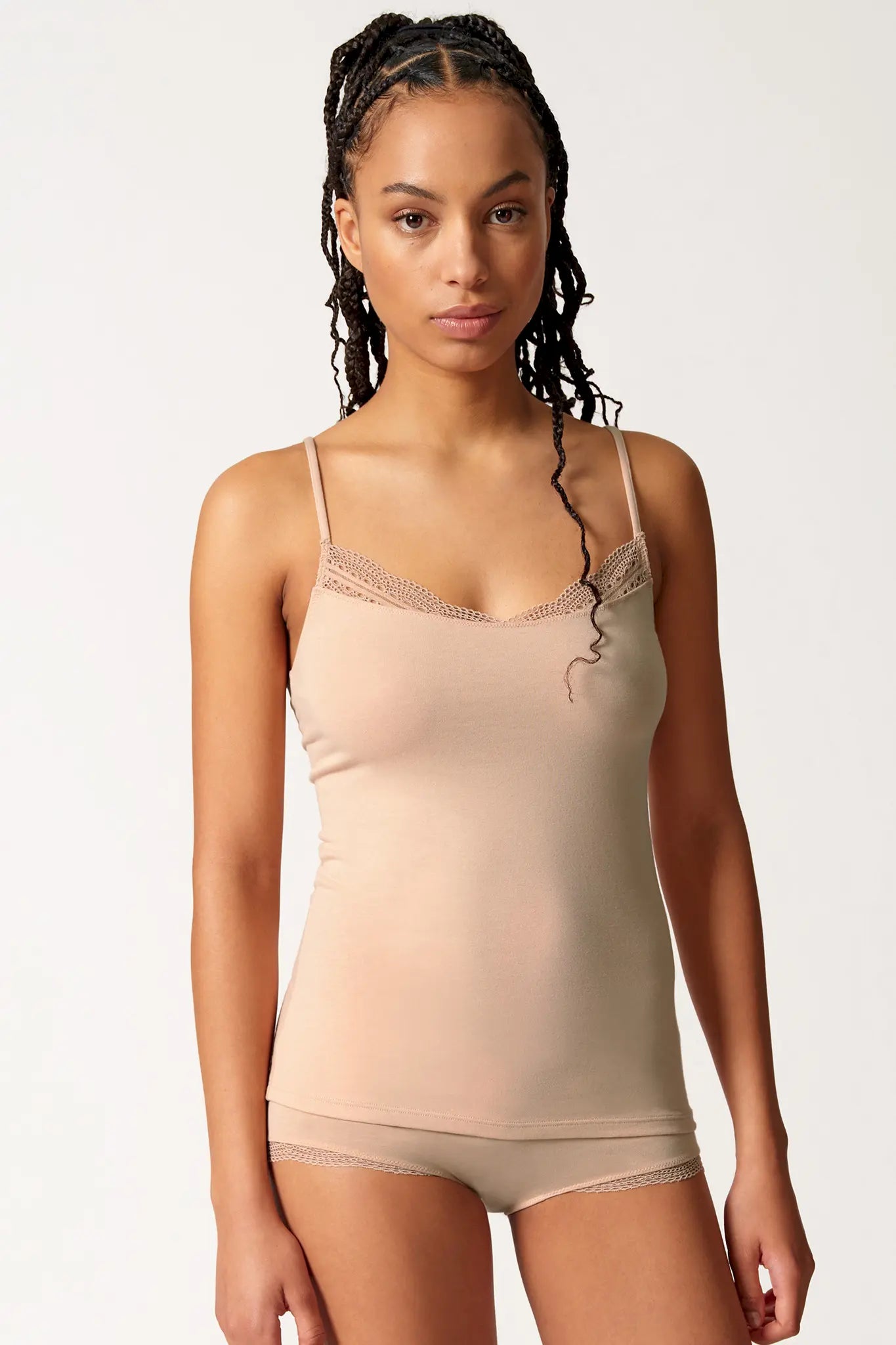 Spaghettishirt aus der Baumwollunterwäsche-Serie CLASSICOTTON Skiny, Farbe: beige, Vorderansicht