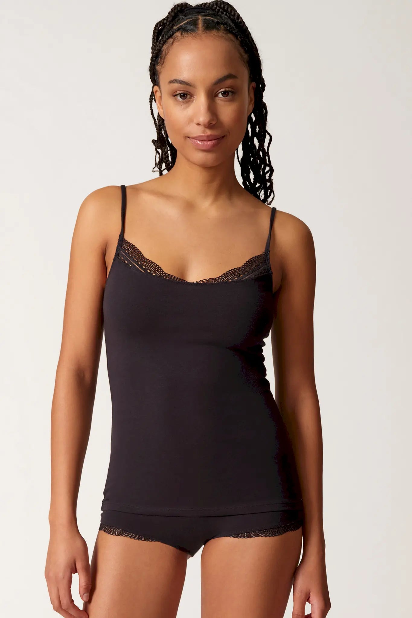 Spaghettishirt aus der Baumwollunterwäsche-Serie CLASSICOTTON Skiny, Farbe: black, Vorderansicht
