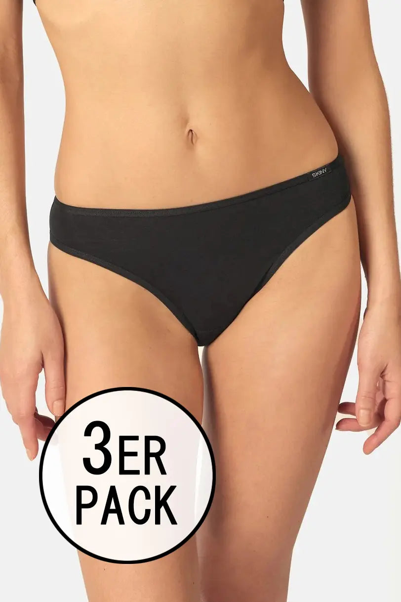 Rio Slip im 3er Pack aus der Damenunterwäsche-Serie COTTON ESSENTIALS von der Marke Skiny, Farbe: black, Vorderansicht