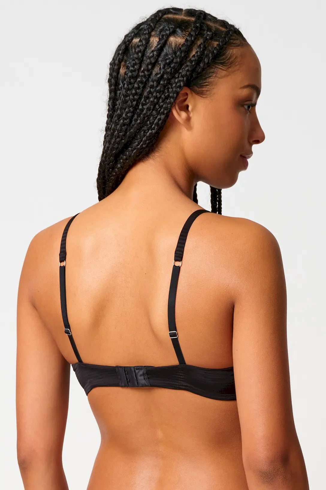 Schalen-BH aus der Damenunterwäsche-Serie TIMELESSENTIALS von der Marke Skiny, Farbe: anthrablack stripes, Rückansicht