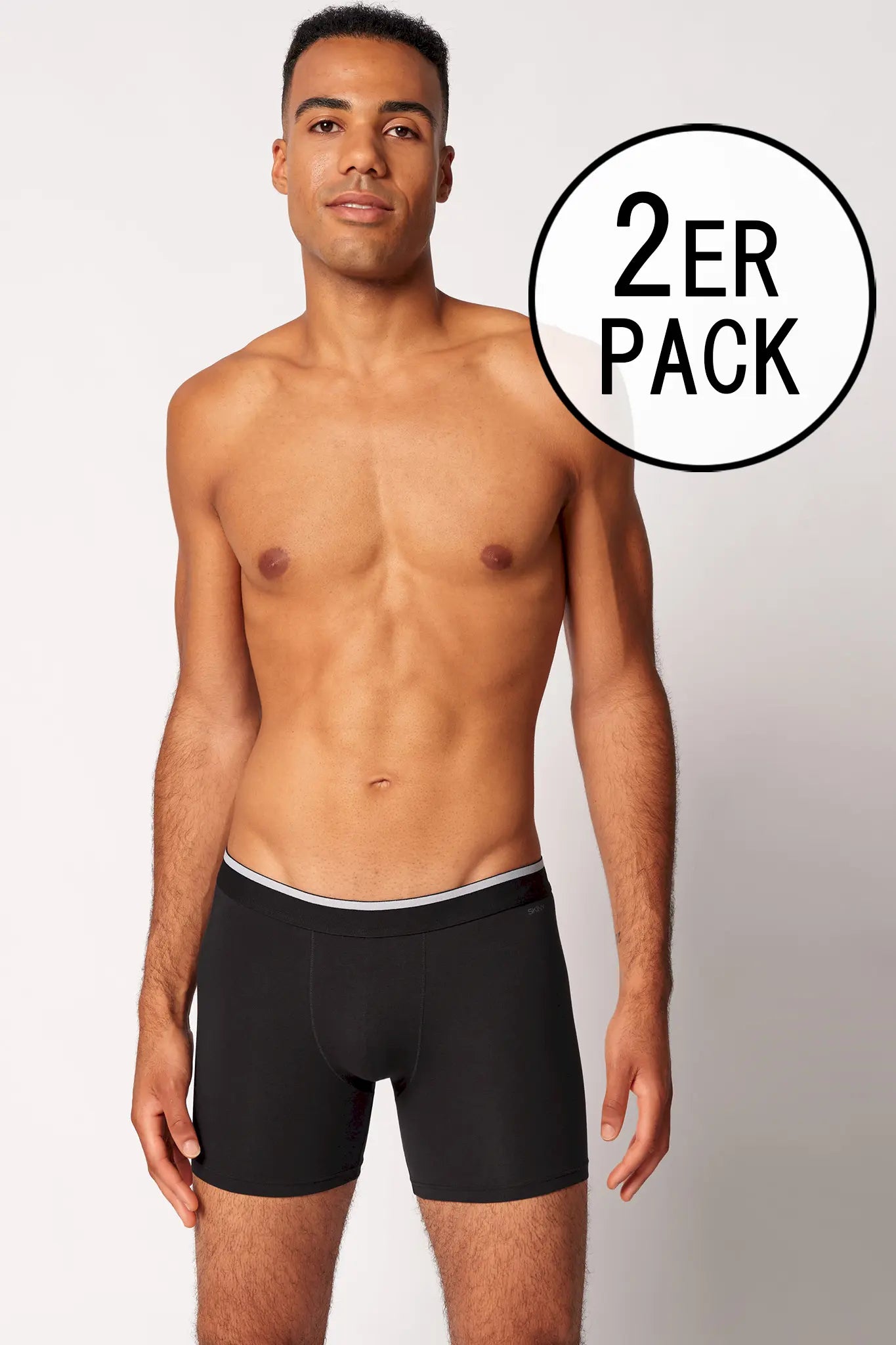 Pants long leg im 2er Pack aus der Männerunterwäsche-Serie COTTON MULTIPACK von der Marke Skiny men, Farbe: black, Vorderansicht