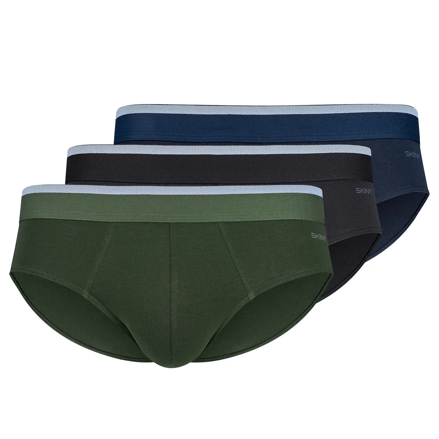 Brasil Slip im 3er Pack aus der Männerunterwäsche-Serie COTTON MULTIPACK von der Marke Skiny men, Farbe: oliveblueblack selection, Produktfoto