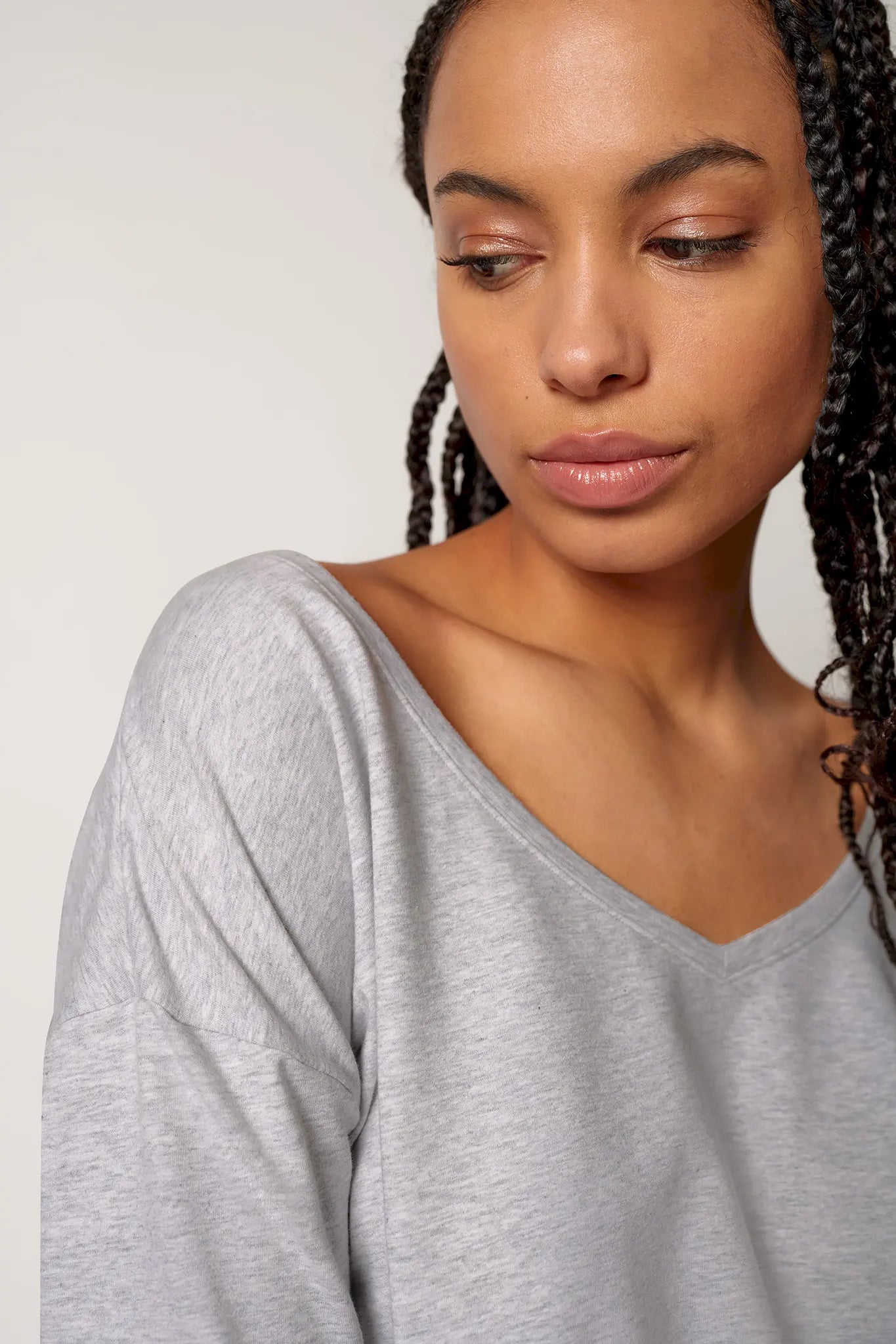 Langarm Shirt aus der Nachtwäsche-Serie NIGHT IN MIX & MATCH von der Marke Skiny, Farbe: quietgrey melange, Detailansicht