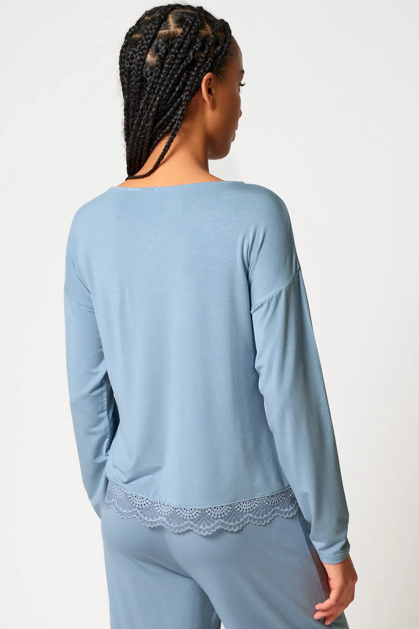 Schlafshirt langarm aus der Nachtwäsche-Serie NIGHT IN MIX & MATCH von der Marke Skiny, Farbe: faded denimblue, Rückansicht