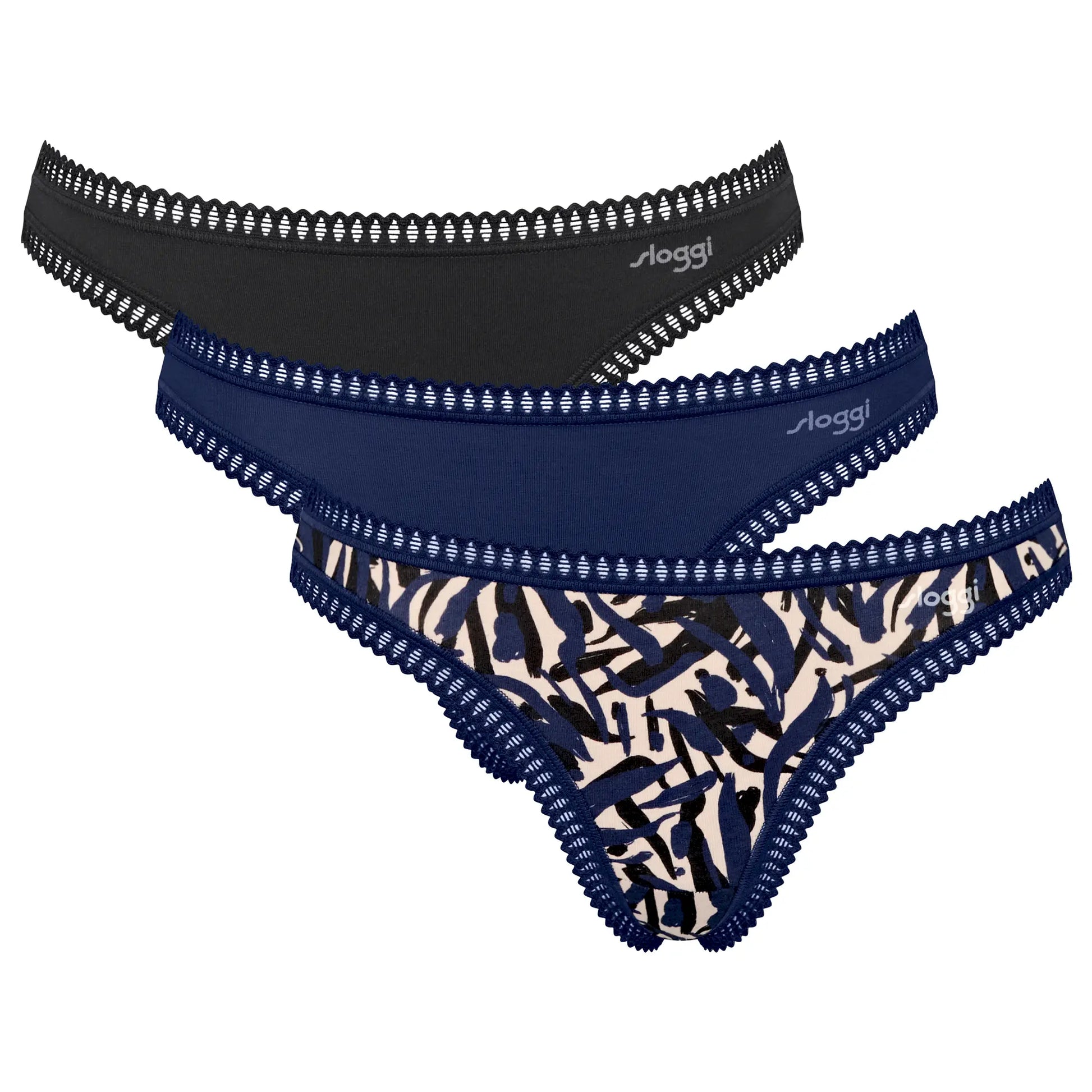 String aus der Unterwäsche-Serie GO CRUSH von der Marke Sloggi, Farbe: blue-dark Combination, Produktfoto