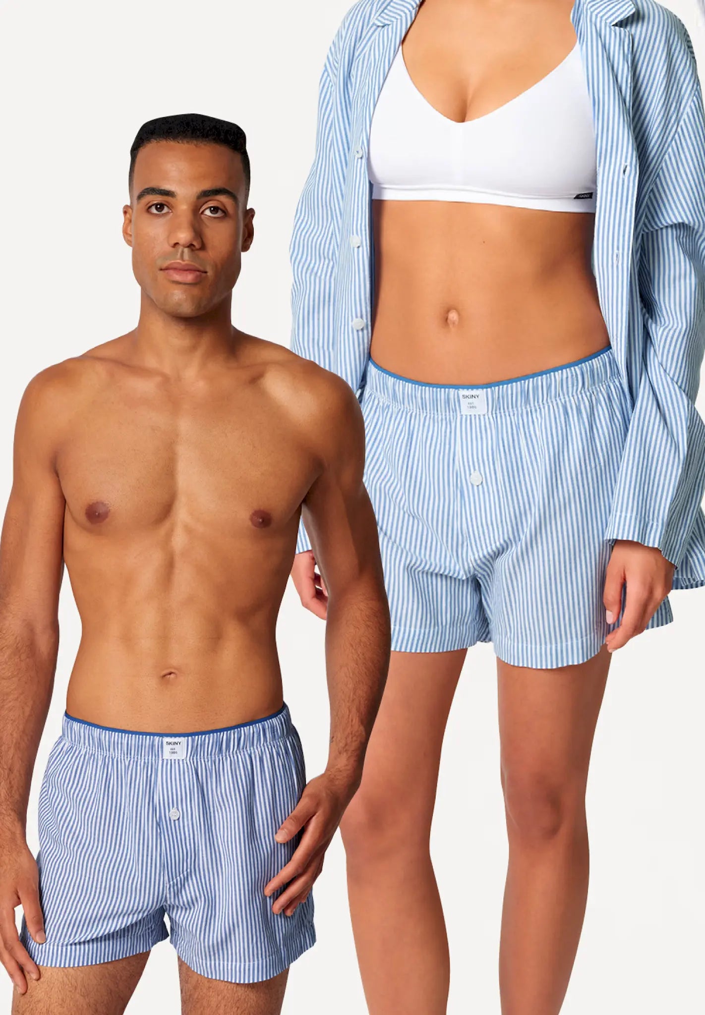 Unisex Boxershorts aus der Unterwäsche-Serie BOXERSENSATION von der Marke Skiny, Farbe: blue microstripes, Vorderansicht