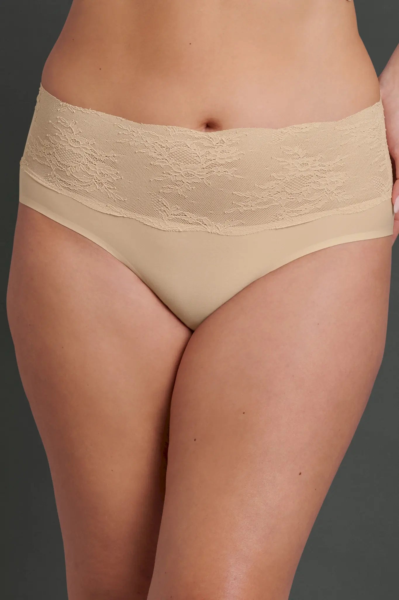 Taillenslip aus der Wäsche-Serie ESSENTIALS LACE von der Marke Anita, Farbe: desert, Vorderansicht