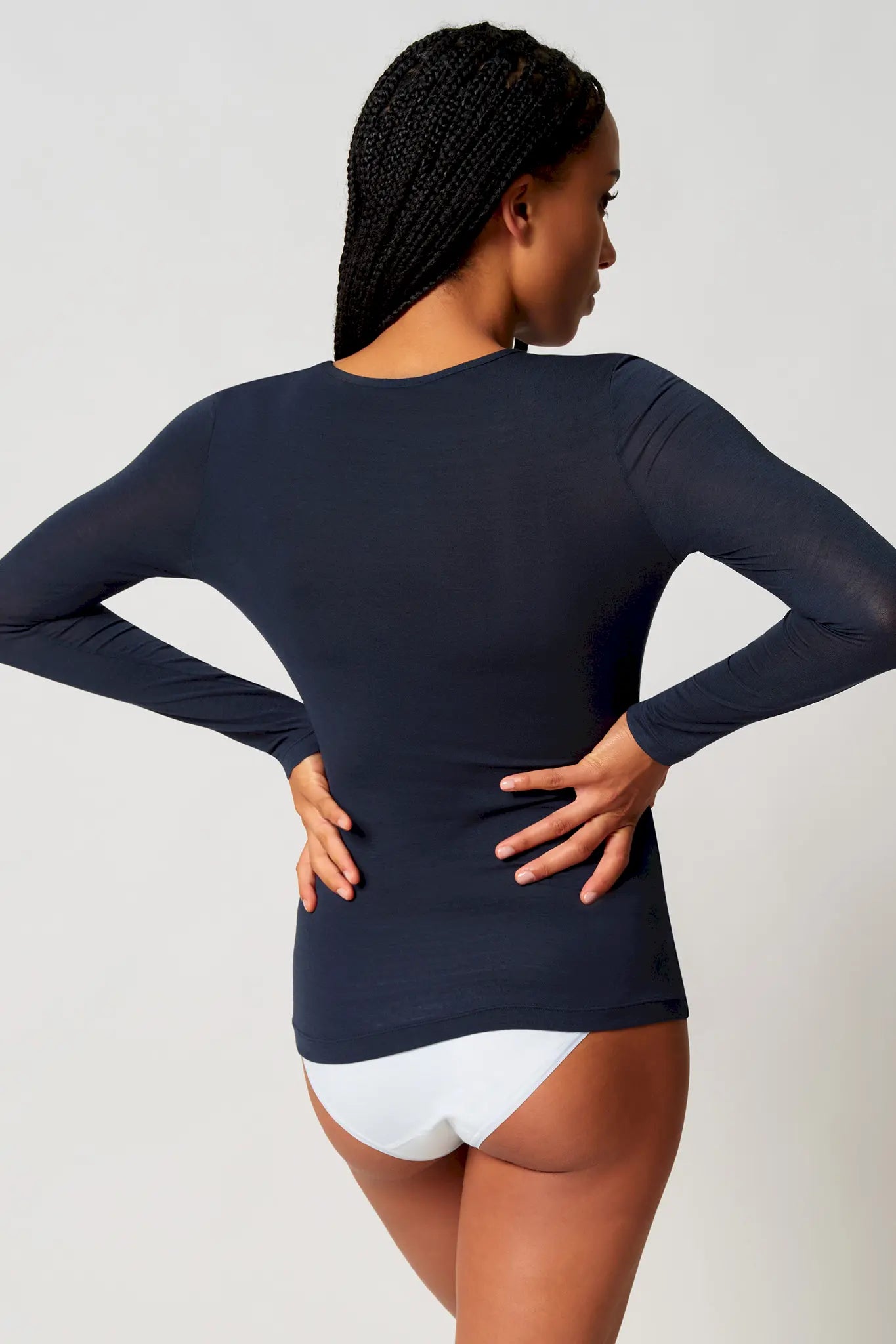 Langarmshirt aus der Wohlfühlwäsche-Serie CASHMEREDELUXE von der Marke Skiny, Farbe: crown blue, Rückansicht