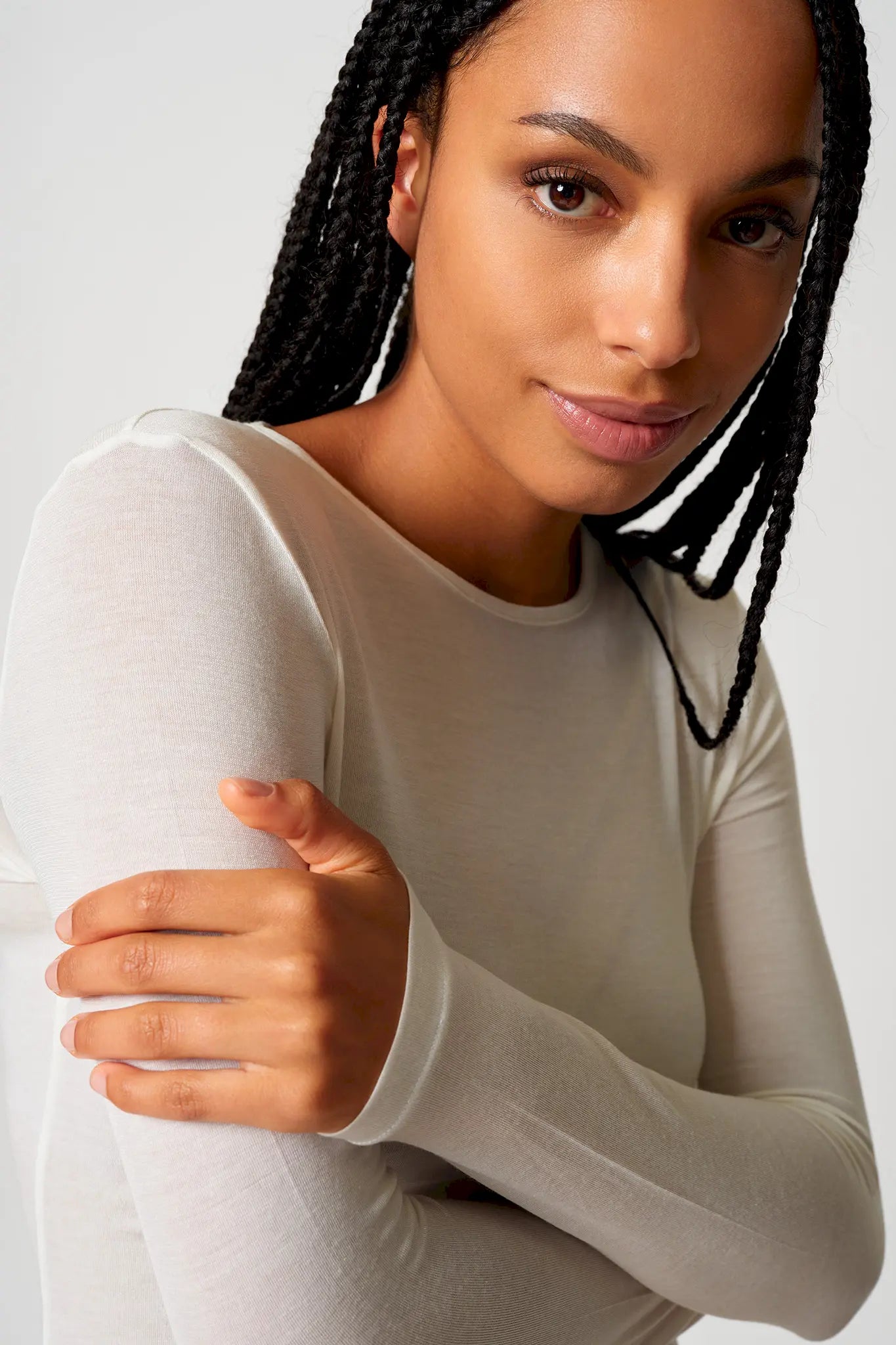 Langarmshirt aus der Wohlfühlwäsche-Serie CASHMEREDELUXE von der Marke Skiny, Farbe: ivory, Detailansicht