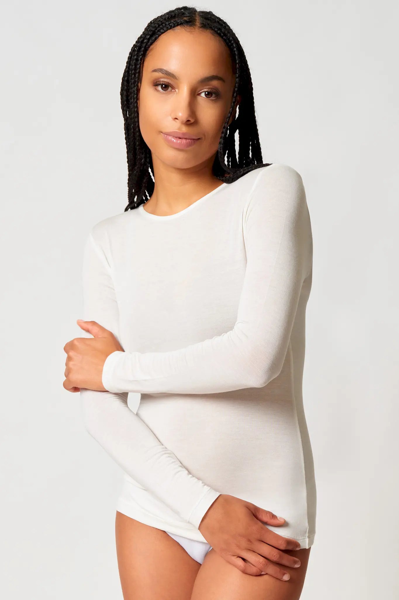 Langarmshirt aus der Wohlfühlwäsche-Serie CASHMEREDELUXE von der Marke Skiny, Farbe: ivory, Vorderansicht