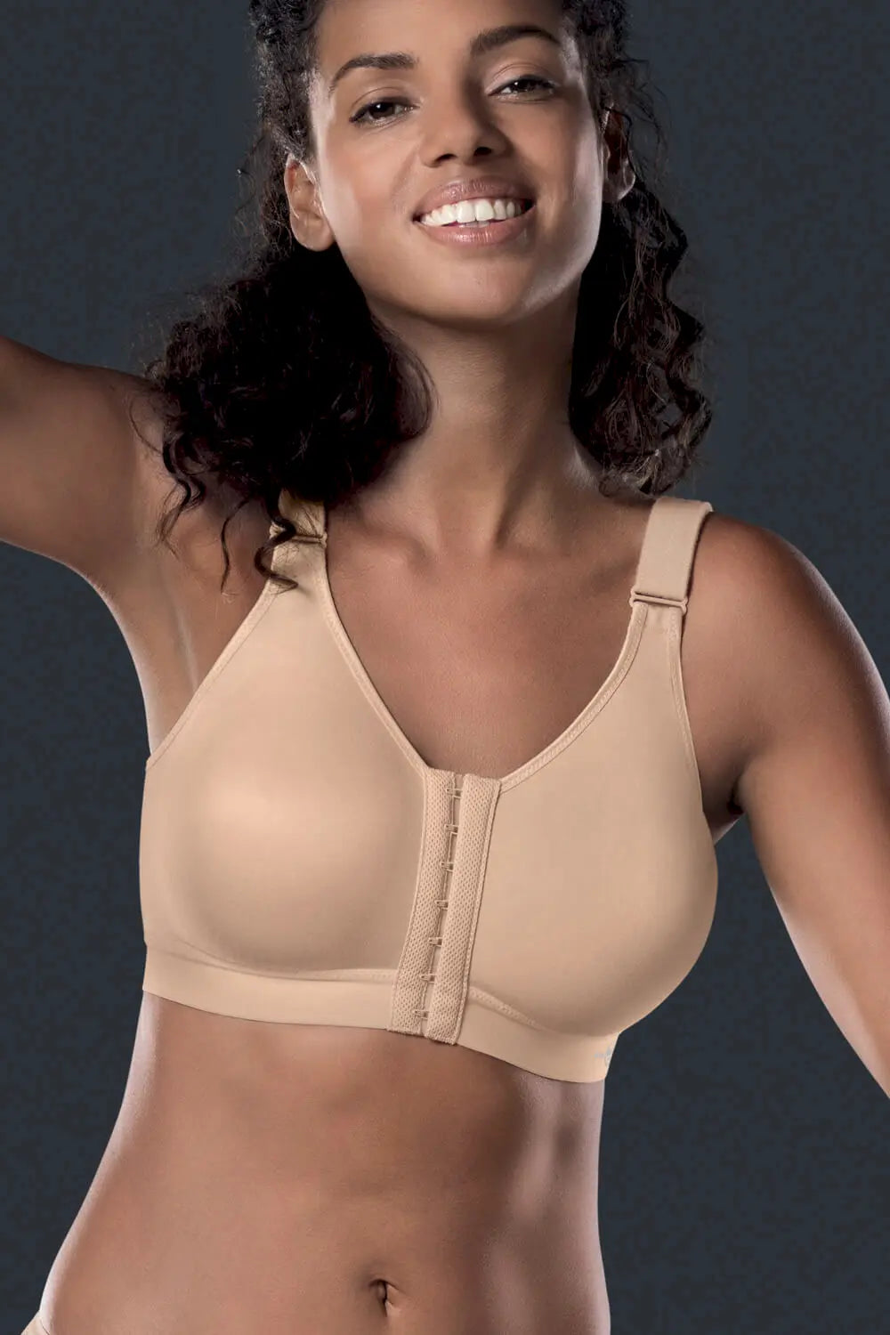 Sport-BH aus der Sportunterwäsche-Serie FRONTLINE OPEN von der Marke Anita active, Farbe: desert, Vorderansicht