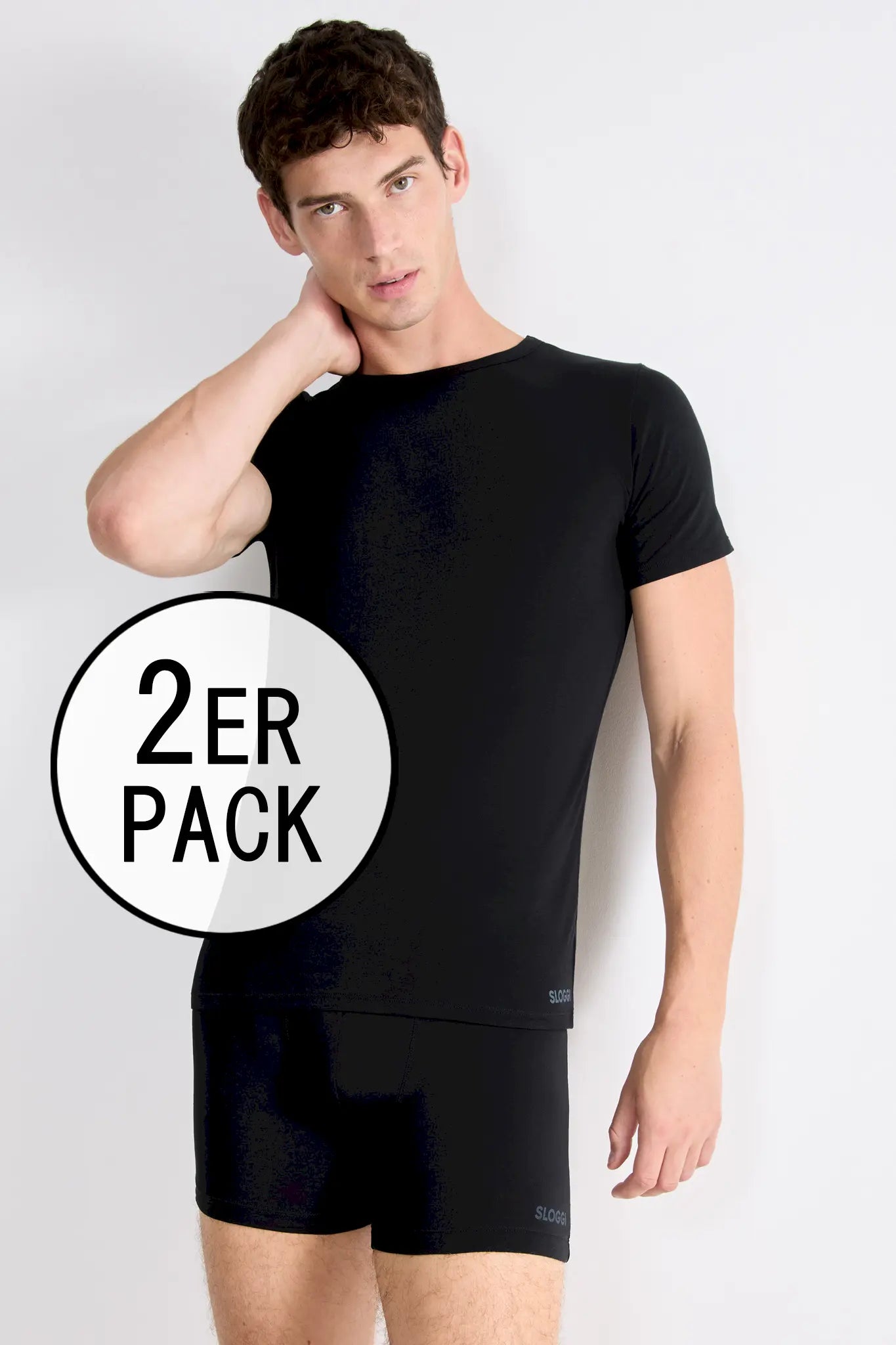 T-Shirt im 2er Pack aus der Männerunterwäsche-Serie GO ABC 2.0 von der Marke Sloggi men, Farbe: black, Vorderansicht