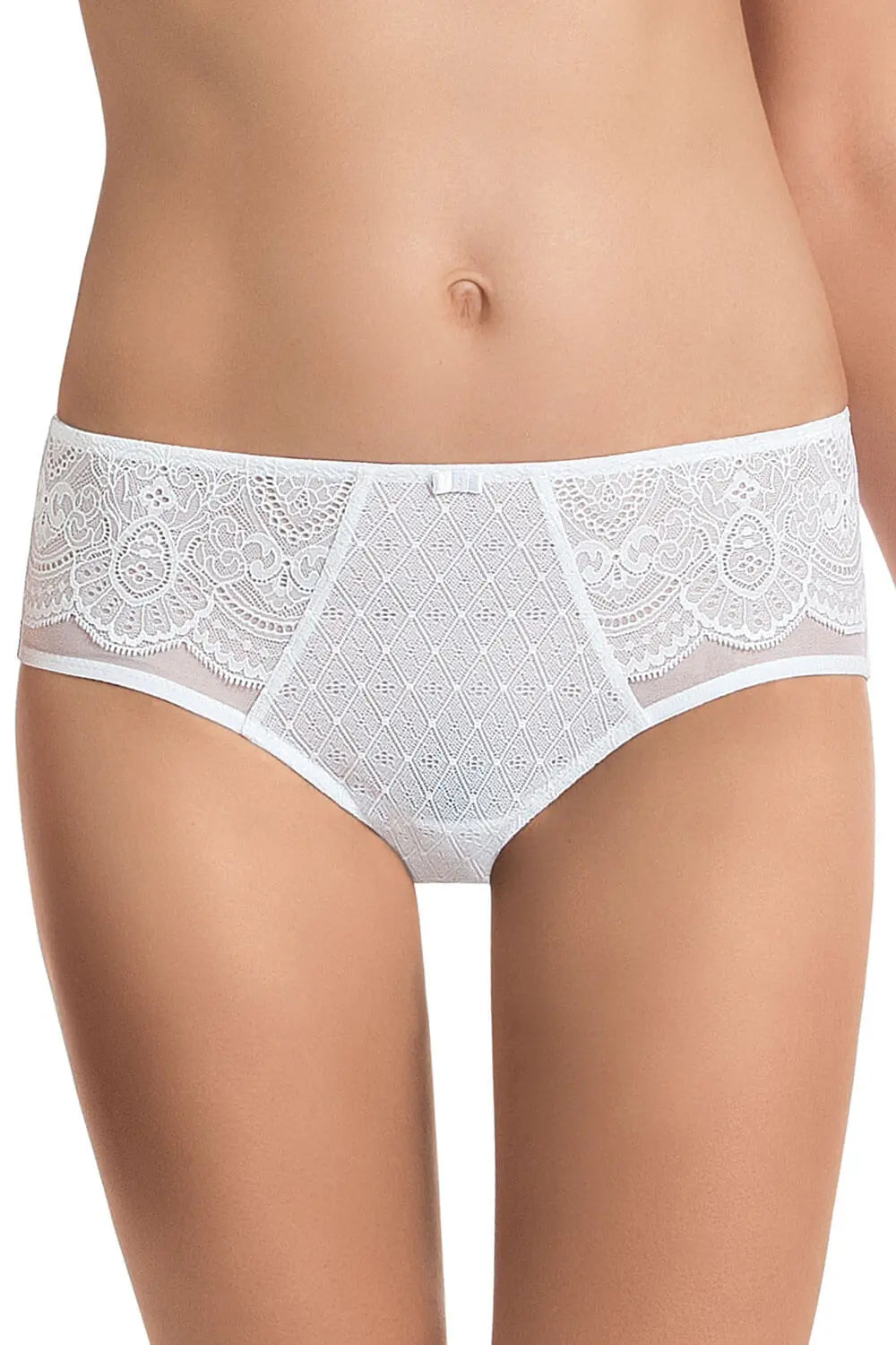 Femininer Taillenslip aus der Wäsche-Serie SELMA von der Marke Rosa Faia, Farbe: weiss, Vorderansicht