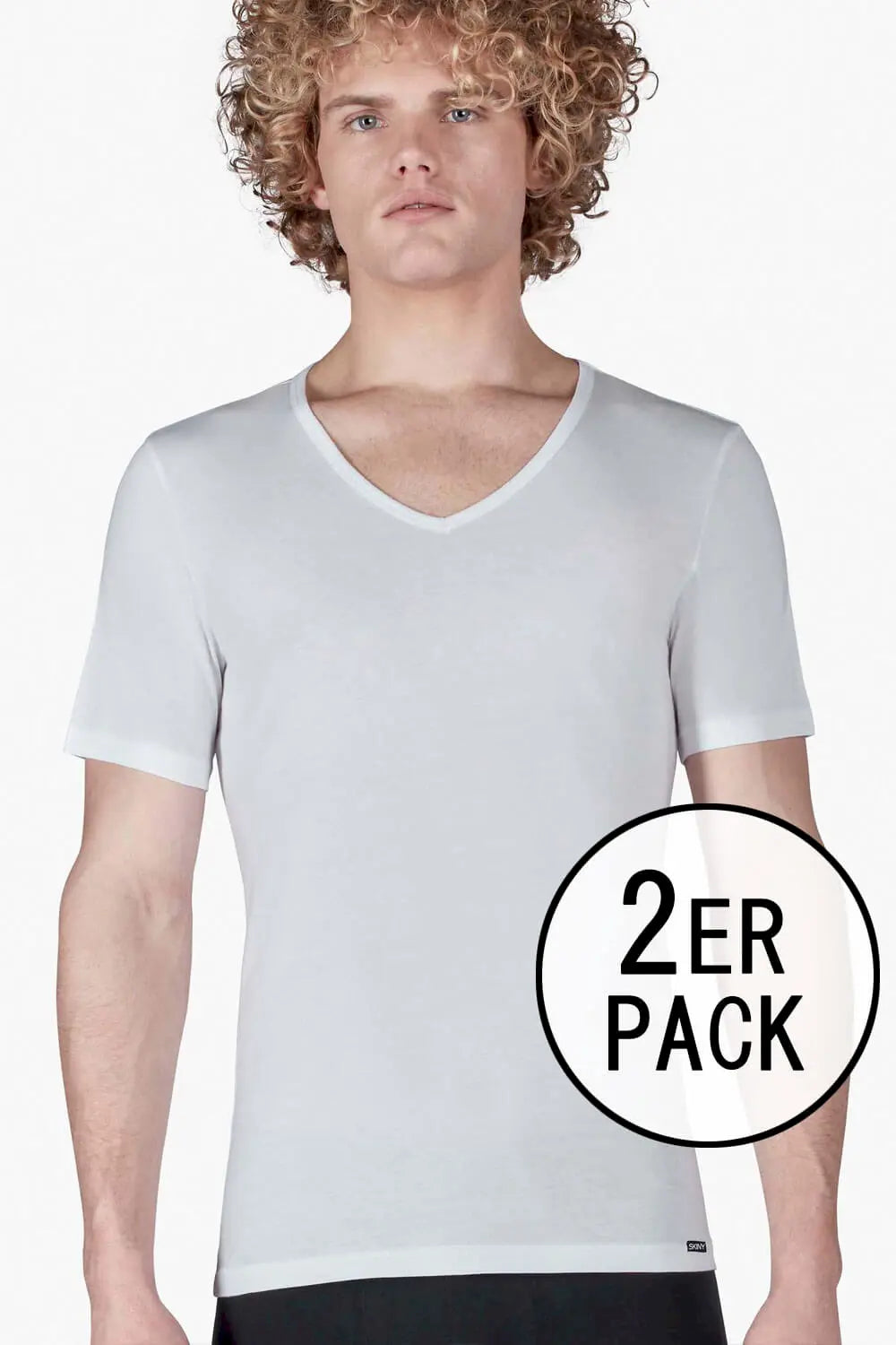 V-Shirt im 2er Pack aus der Männershirt-Serie SHIRT MULTIPACK von der Marke Skiny men, Farbe: white, Vorderansicht